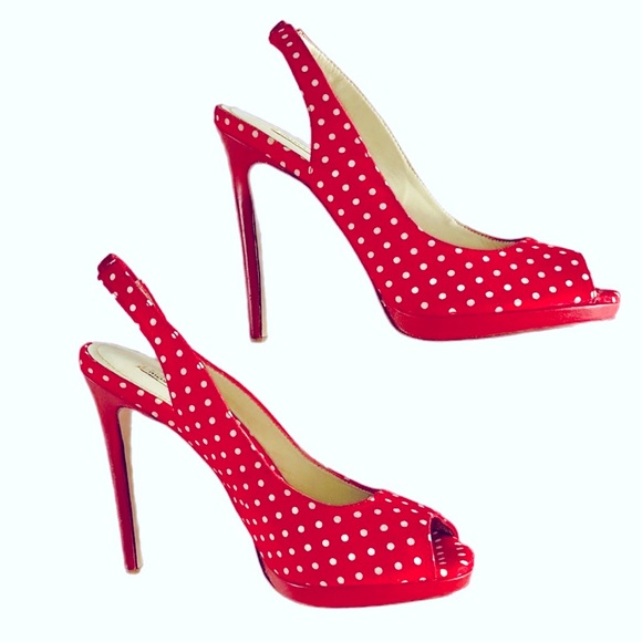 NWOT red polka dot stiletto Heels Peeptoe Slingbacks SIZE 7 AU - Picture 8 of 14
